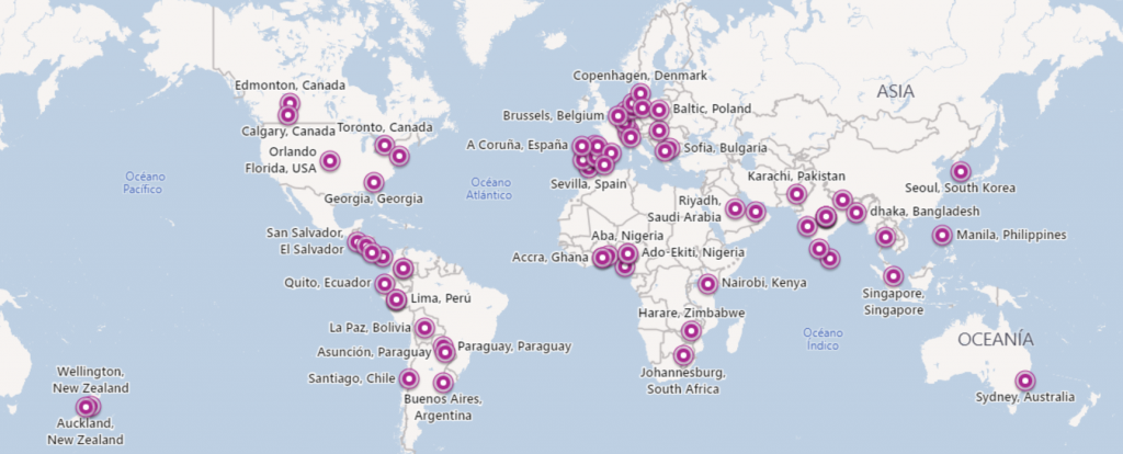 Mapa mundial del Global  Power Platform BootCamp 2023